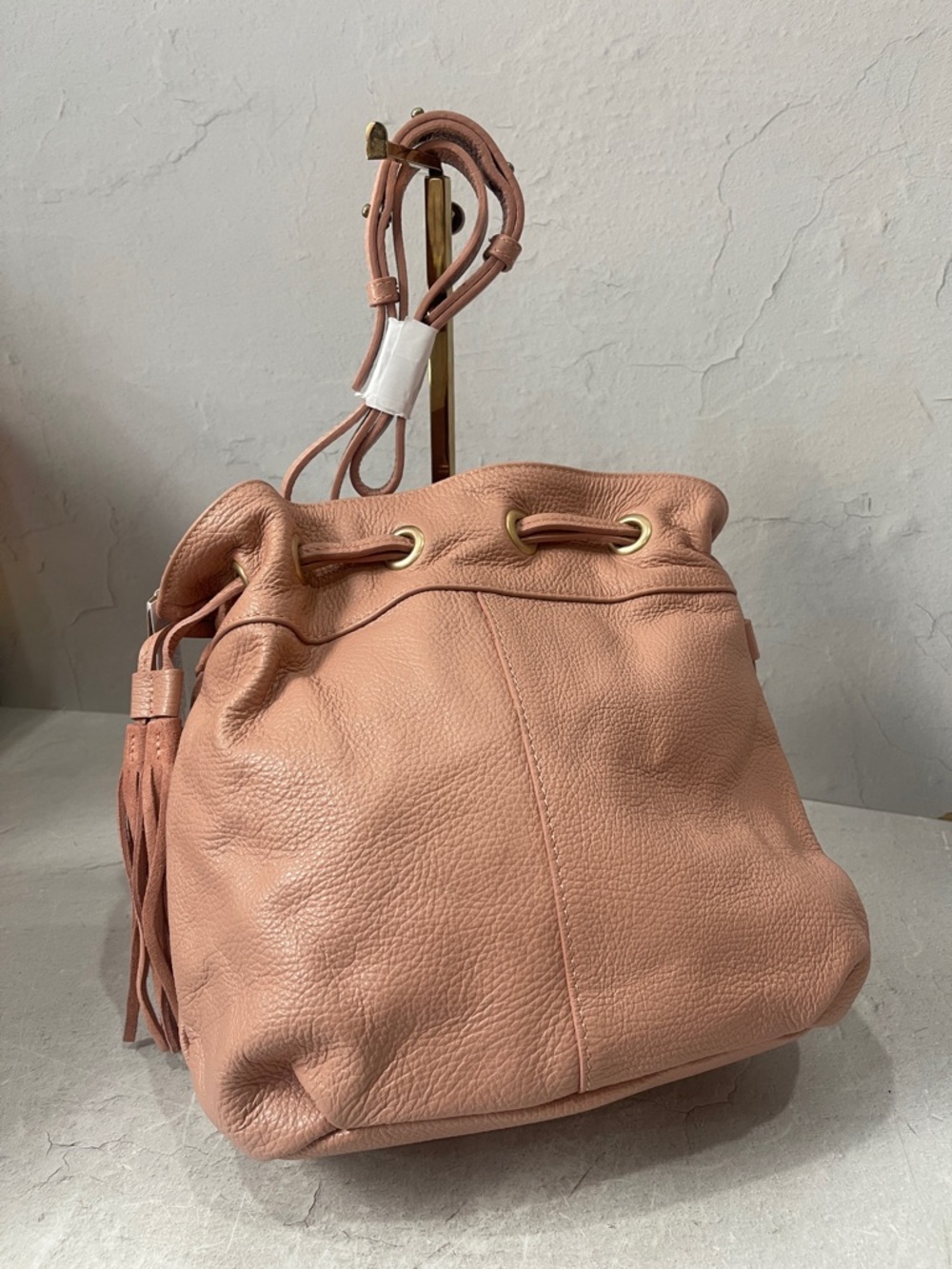 American eagle  🦅 Leather Drawstring Bucket Bag in Dusty Pink